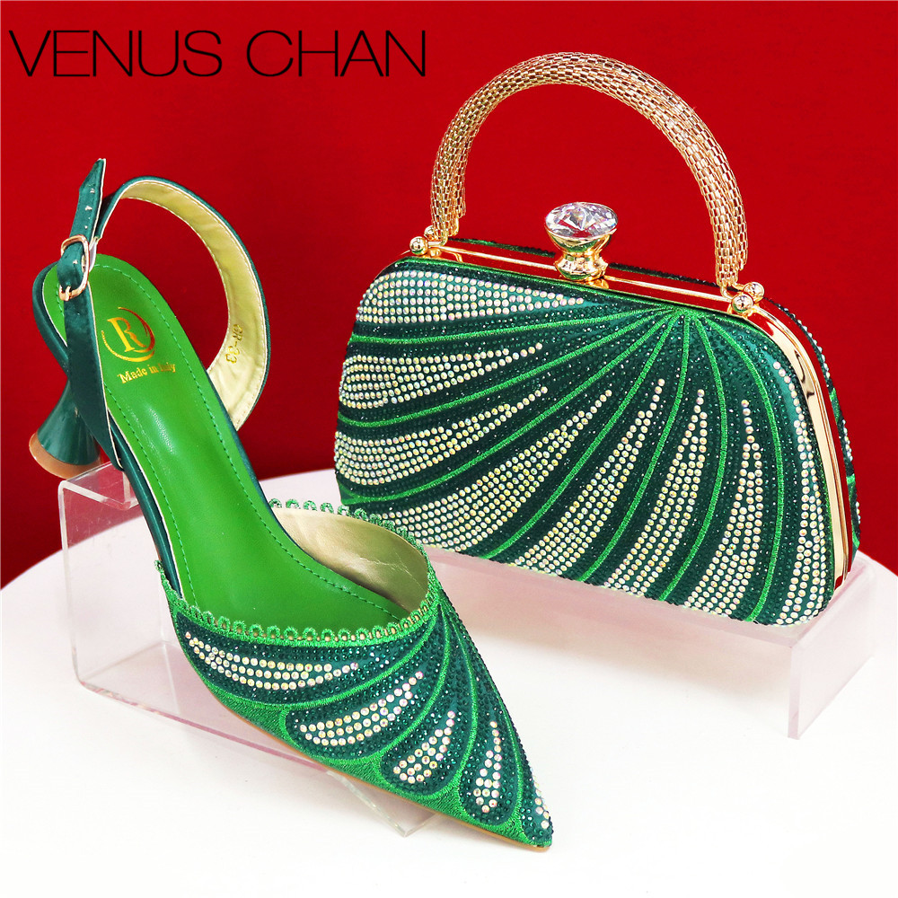 Sparkling Rhinestone Green Pum - Women Bags Medium Size 评论和价格