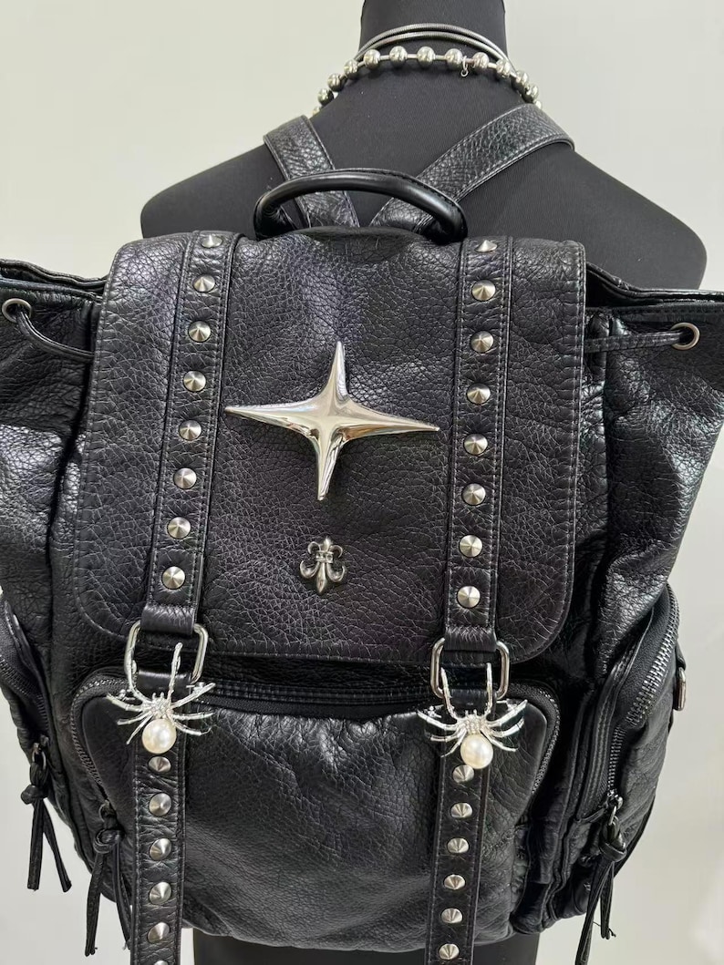 Gothic Punk PU Leather Shoulde - Women Bags Medium Size 评论和价格