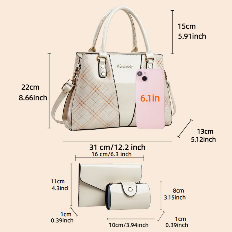 3-piece Women's Bag Set with P - Women Bags Leather 评论和价格