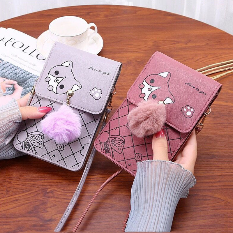 Cute Cartoon Pattern Touch-Scr - Women Bags Leather 评论和价格